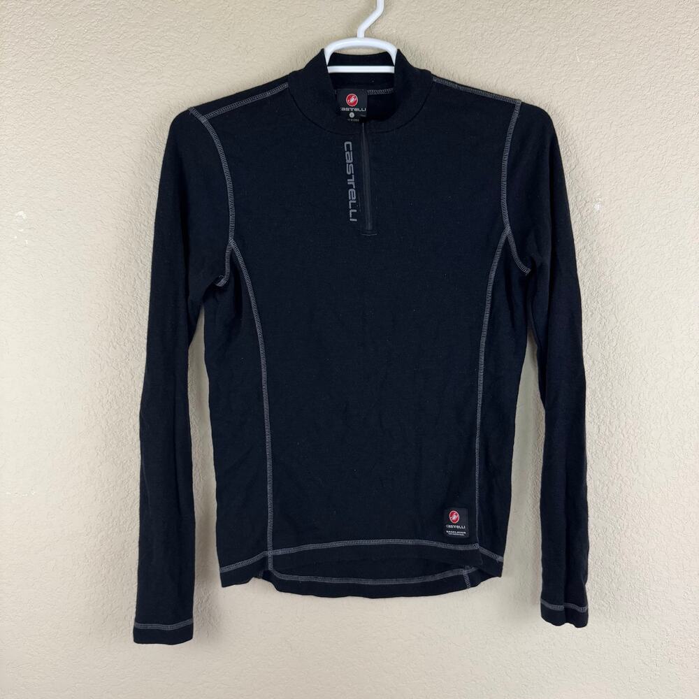 Castelli Merino Wool 1/4 Zip Pullover Men L Black Long Sleeve Cycling Base Layer